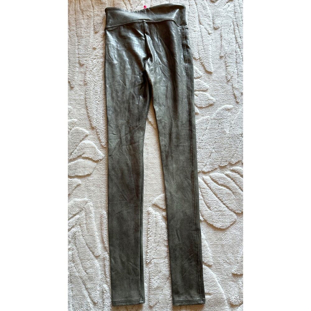 Spanx Faux Leather Camo Leggings Metallic Olive Green High Rise Womens Size XS - Picture 6 of 8